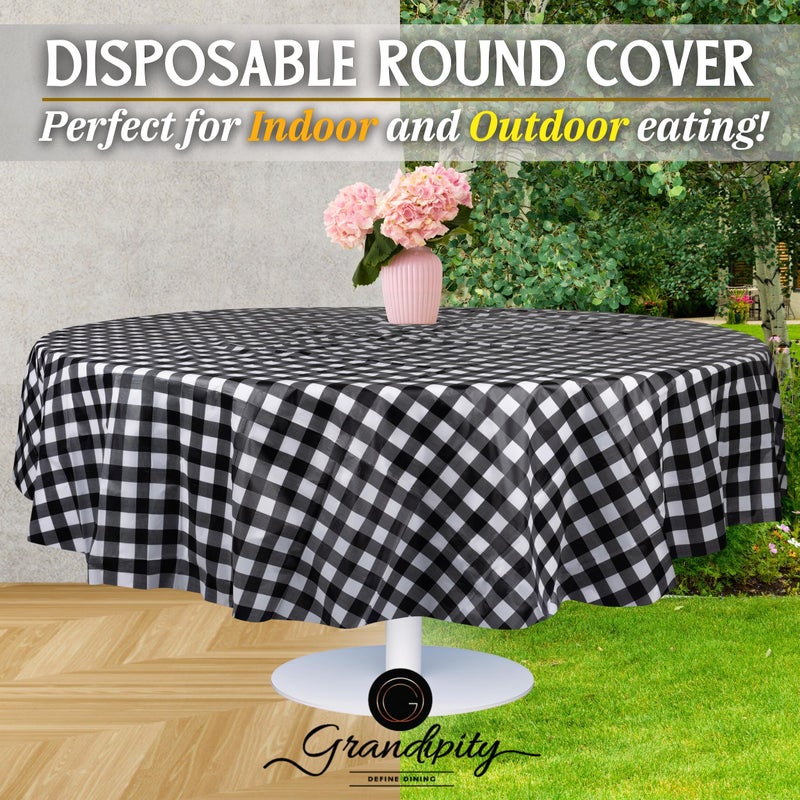 Grandipity Black Gingham Checkered Plastic Table Cloth Disposable (6 Pk) 84in Round Tablecloth Premium Party Table Cloths Disposable - Perfect Table Cloth Round Cover for Any Table Up to 6 Feet - Image 5